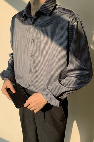 Soft non-tie corduroy loose long-sleeved shirt