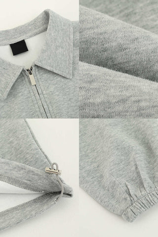 Half-height zipper lapel gray thick cotton shirt