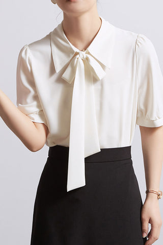 Bow Knot Lace Chiffon Collar Shirt