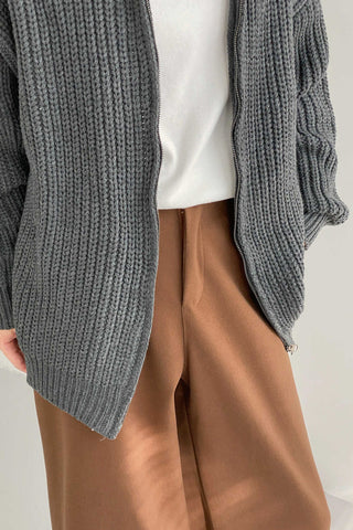 Stand collar knitted cardigan sweater