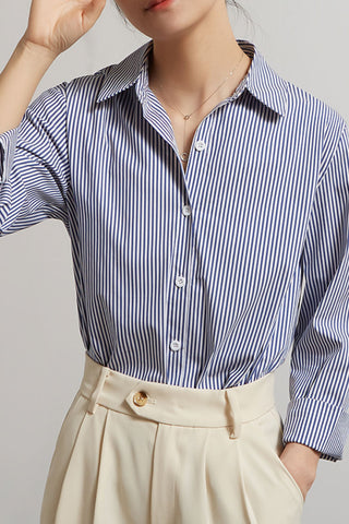 Blue and white striped Long-sleeve shirt