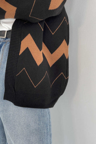 Wave pattern knitted cardigan sweater