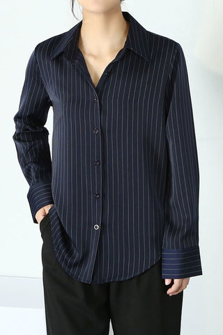 striped collared Iron-free long-sleeved shirt