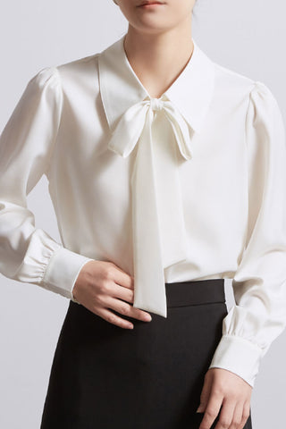 Solid long-sleeved shirt with detachable bowknot