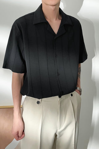 Loose Cuban collar vertical strip half-sleeved shirt