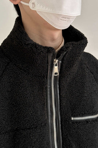 Fleece Stand-up collar Raglan sleeve Jacket