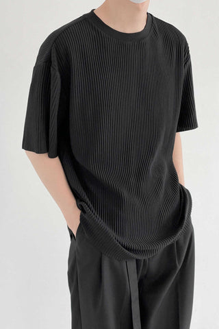 Pleated short-sleeved loose fit T-shirt