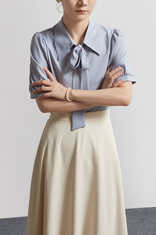 Bow Knot Puff Sleeve Iron-free Shirt