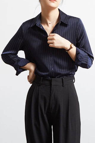 Stripped Iron-free satin Long-sleeve shirt