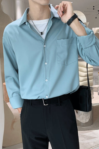 Light and smooth long-sleeved loose casual shirt