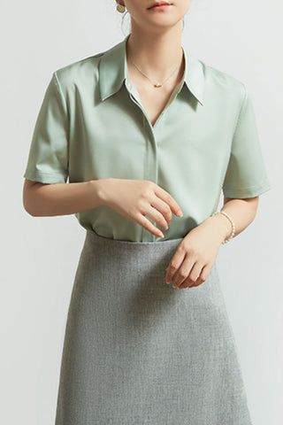 satin short-sleeved iron-free shirt