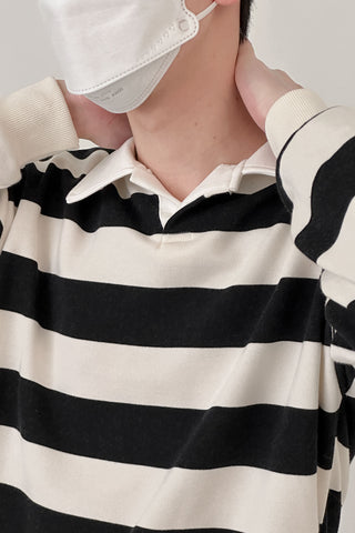 striped  long-sleeved collar T-shirt