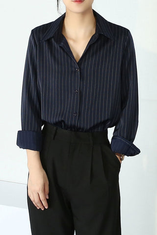 striped collared Iron-free long-sleeved shirt