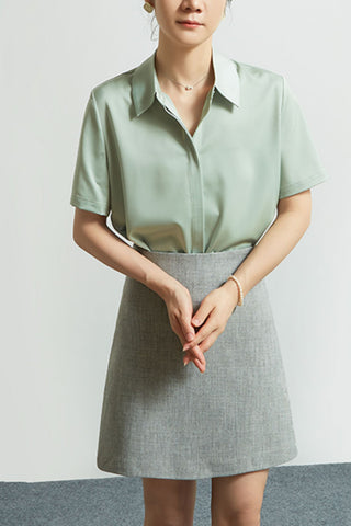 satin short-sleeved iron-free shirt