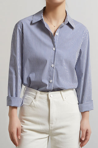 Blue and white striped Long-sleeve shirt