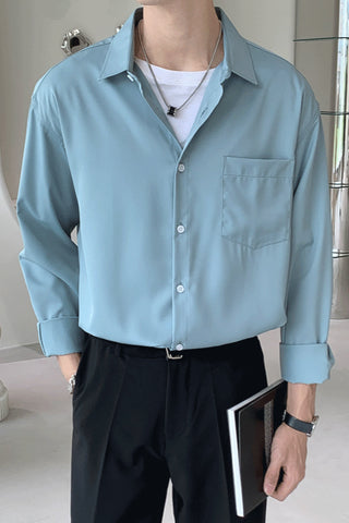 Light and smooth long-sleeved loose casual shirt