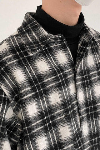 Black Checkered Woolen Plaid Loose fit Shirt