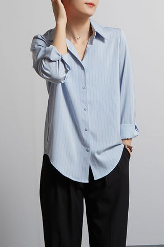 Stripped Iron-free satin Long-sleeve shirt