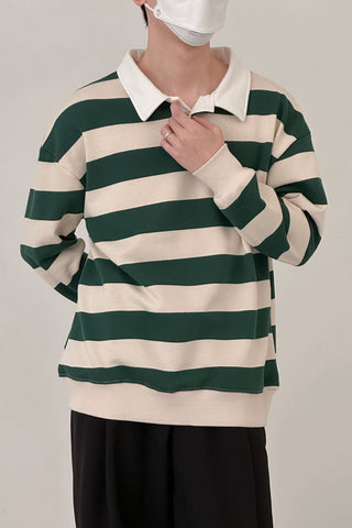 striped  long-sleeved collar T-shirt