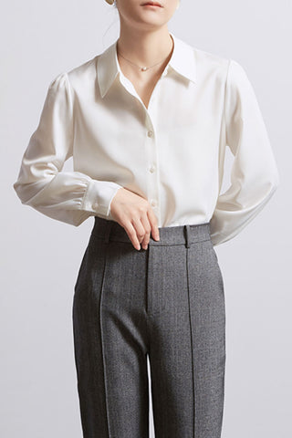 long-sleeved satin shirt with detachable  bowknot