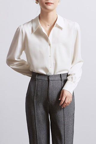 long-sleeved satin shirt with detachable  bowknot