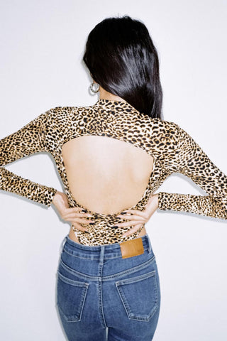 Animal print backless one piece top