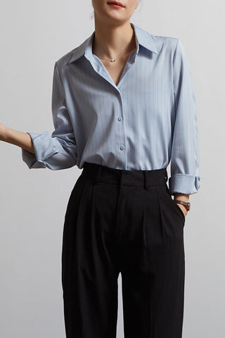 Stripped Iron-free satin Long-sleeve shirt