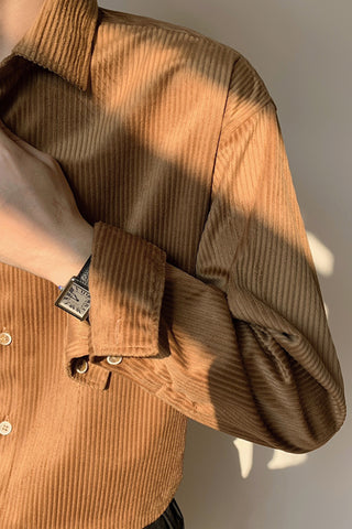 Soft non-tie corduroy loose long-sleeved shirt