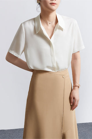 satin short-sleeved iron-free shirt