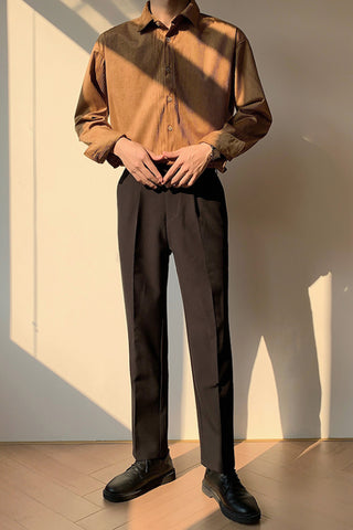 Soft non-tie corduroy loose long-sleeved shirt