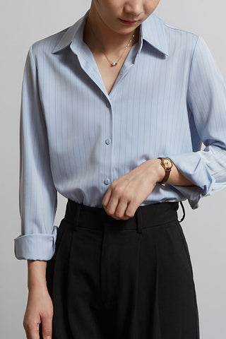 Stripped Iron-free satin Long-sleeve shirt