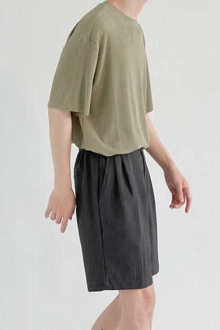 Pleated short-sleeved loose fit T-shirt