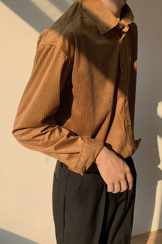 Soft non-tie corduroy loose long-sleeved shirt