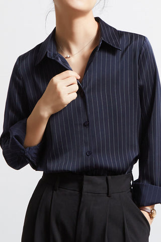 Stripped Iron-free satin Long-sleeve shirt