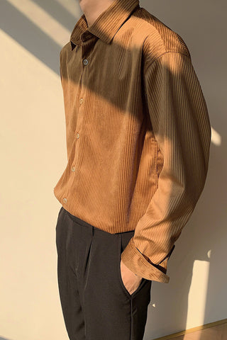 Soft non-tie corduroy loose long-sleeved shirt