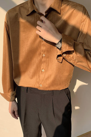 Soft non-tie corduroy loose long-sleeved shirt