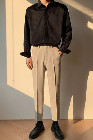 Soft non-tie corduroy loose long-sleeved shirt