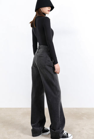 high-waist loose wide-leg jeans