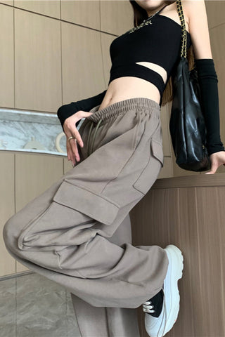 high waist drape straight cargo trousers