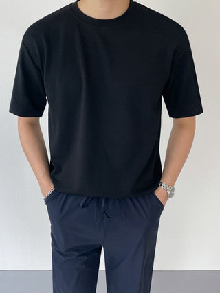 Solid color cotton and linen T-shirt