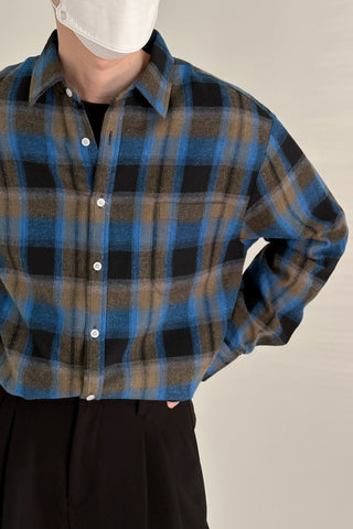 Pure cotton plaid long sleeve shirt