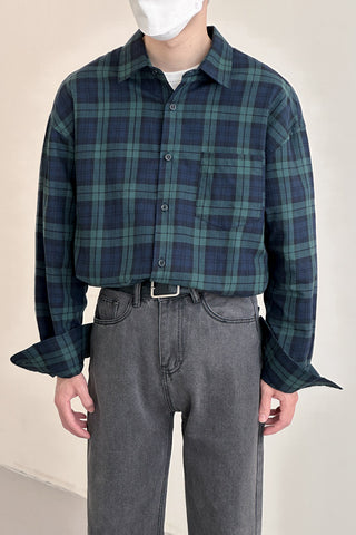 Cotton plaid long-sleeve shirt