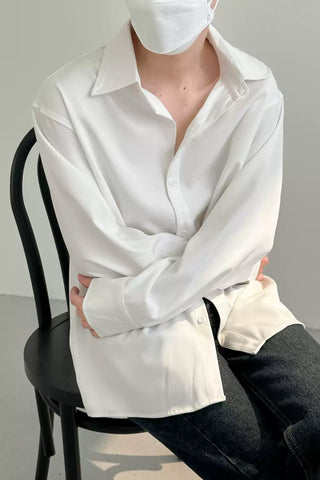 loose drape casual wrinkle free long sleeve shirt