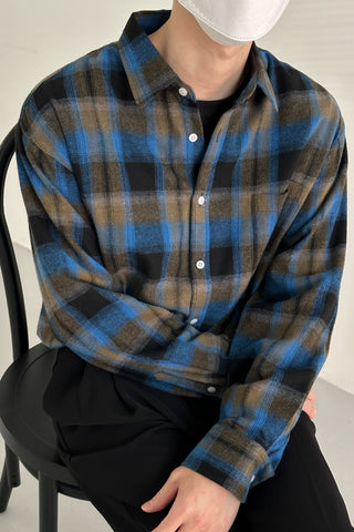 Pure cotton plaid long sleeve shirt