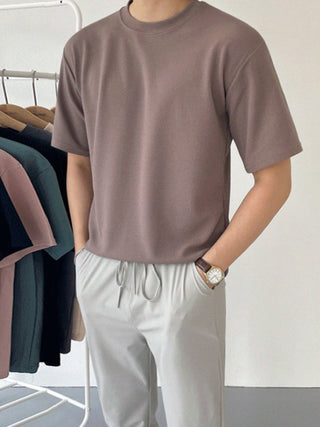 Solid color cotton and linen T-shirt