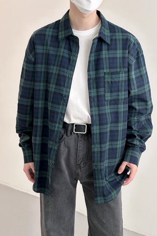 Cotton plaid long-sleeve shirt