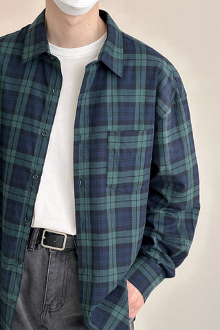 Cotton plaid long-sleeve shirt