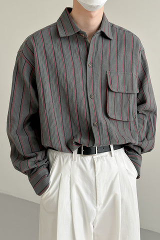 retro color striped loose shacket