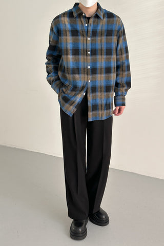 Pure cotton plaid long sleeve shirt