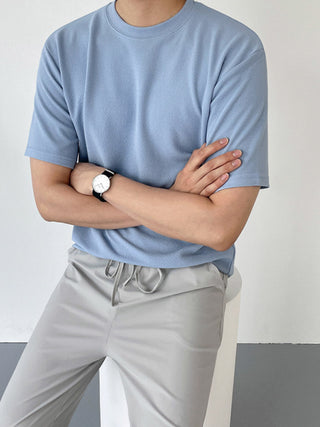 Solid color cotton and linen T-shirt